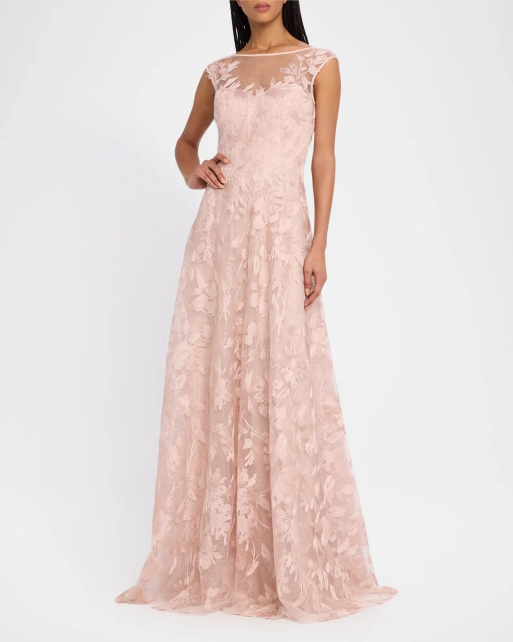 Rickie Freeman Teri Jon Blush Pink Embroidered Floral Tulle Formal Gown 12